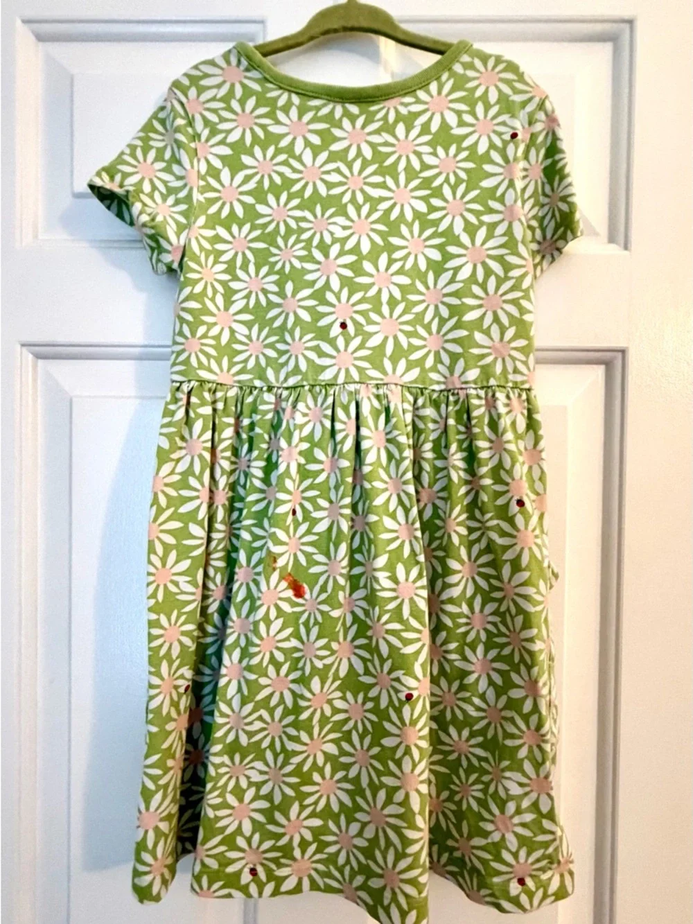 Hanna Andersson Green Daisy Dress with Pink Centers